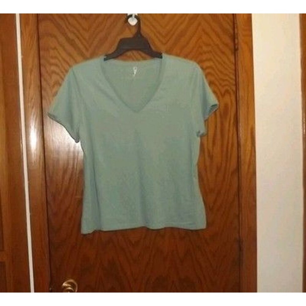 Kuhl Women's Organic Cotton Short Sleeve V-Neck Shirt Tee Light Blue SZ Large